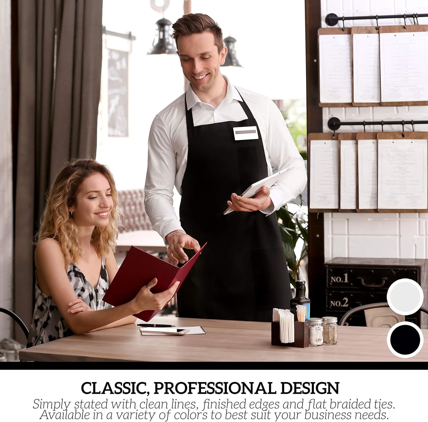 GREEN LIFESTYLE 120 Pack Chef Apron with Pockets – Grilling Aprons for Men, Waterproof Cooking Apron for BBQ, Work or Restaurant Use, Kitchen Aprons for Women with Pockets – White