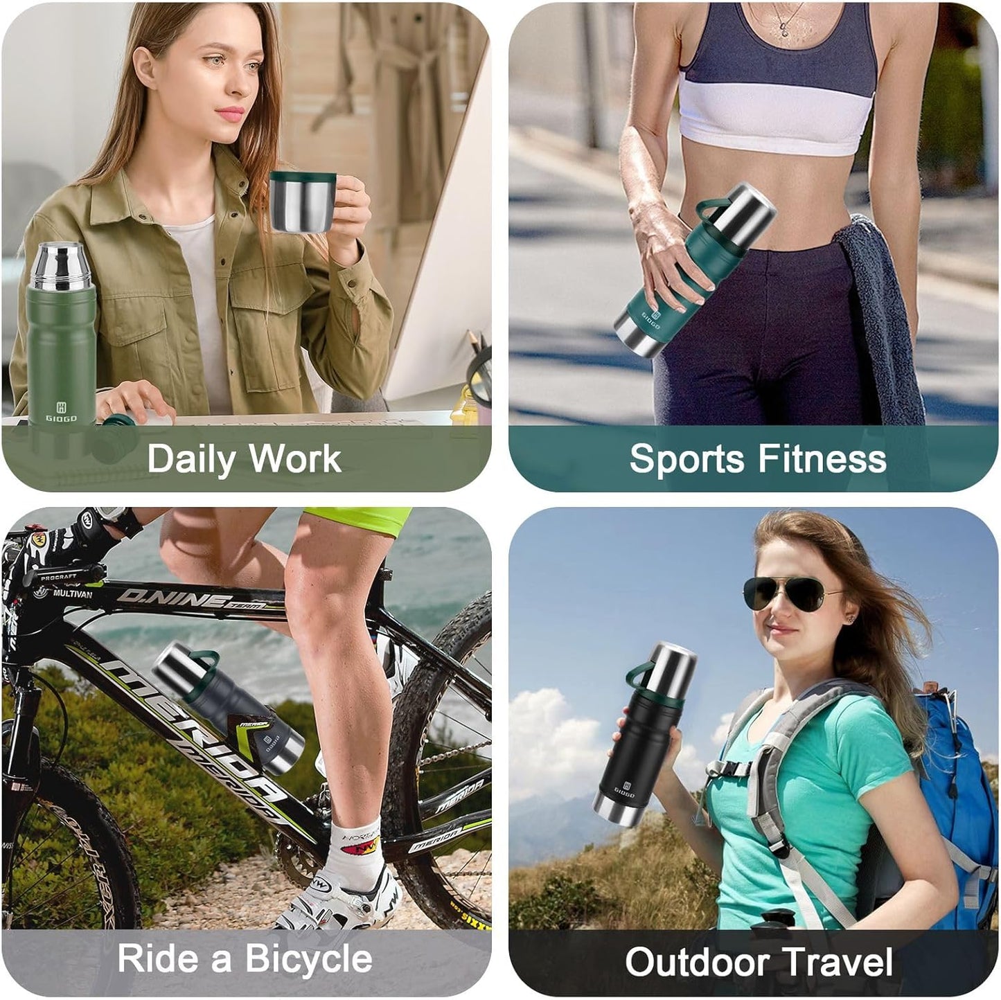 Vacuum Insulated Water Bottle Thermo Water Flask with Cup 680ml/23oz Stainless Steel Thermal Water Bottles Thermo for Hot and Cold Drinks Coffee Water(Blue,Set)