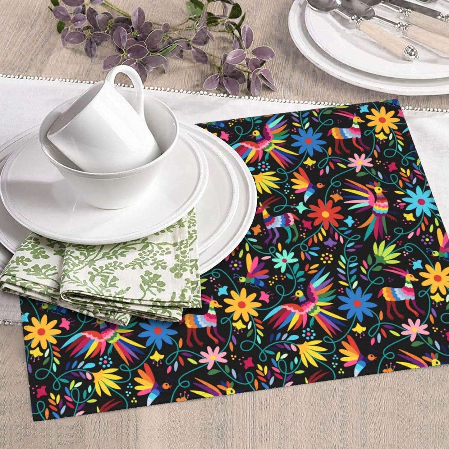 Mexican Folk Art Otomi Dish Drying Mats for Kitchen Counter, Absorbent Microfiber Washable Drying Pad, Decorative Cute Kitchen Mat for Sink & Dining Area, Gifts for Christmas, Home Decor, 16x18 inch