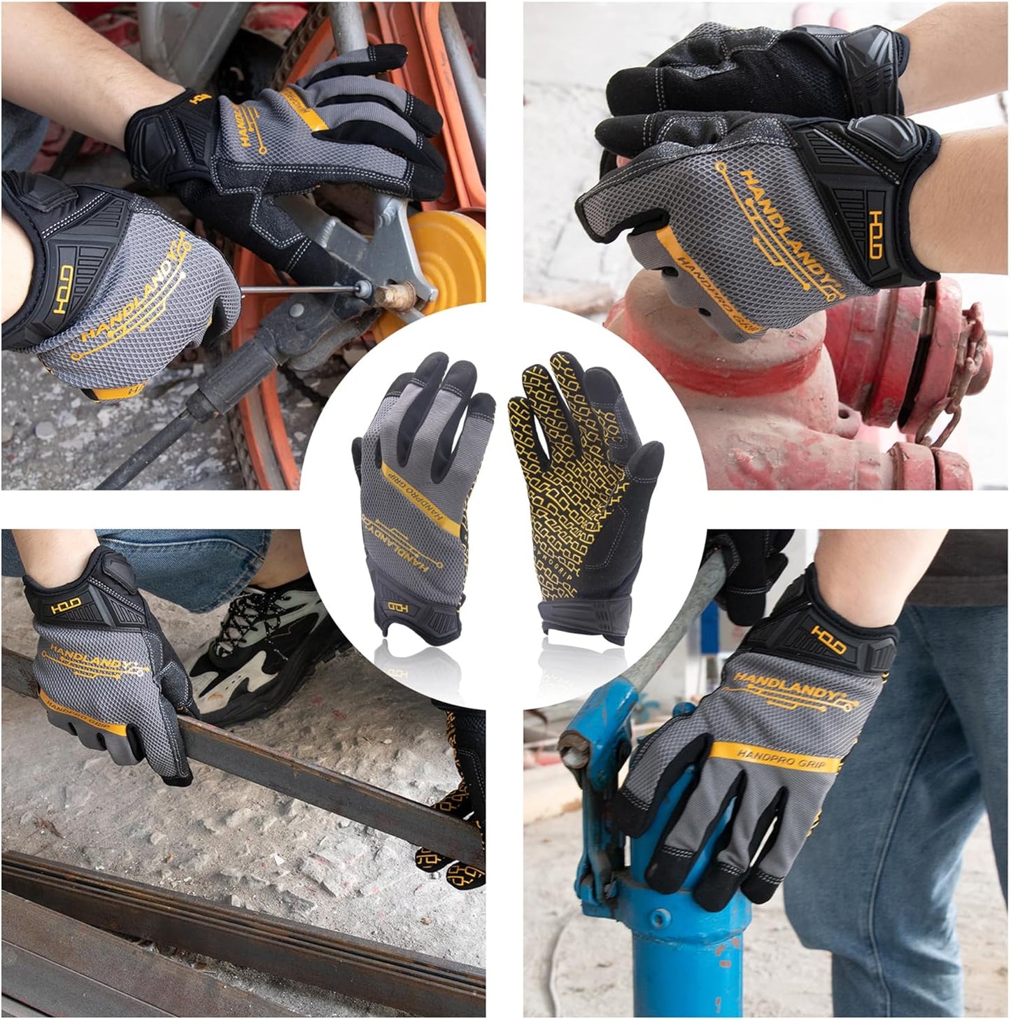 HANDLANDY Mens Work Gloves Touch screen, Utility Mechanic Gloves, Flexible Breathable Fit- Padded Knuckles & Palm