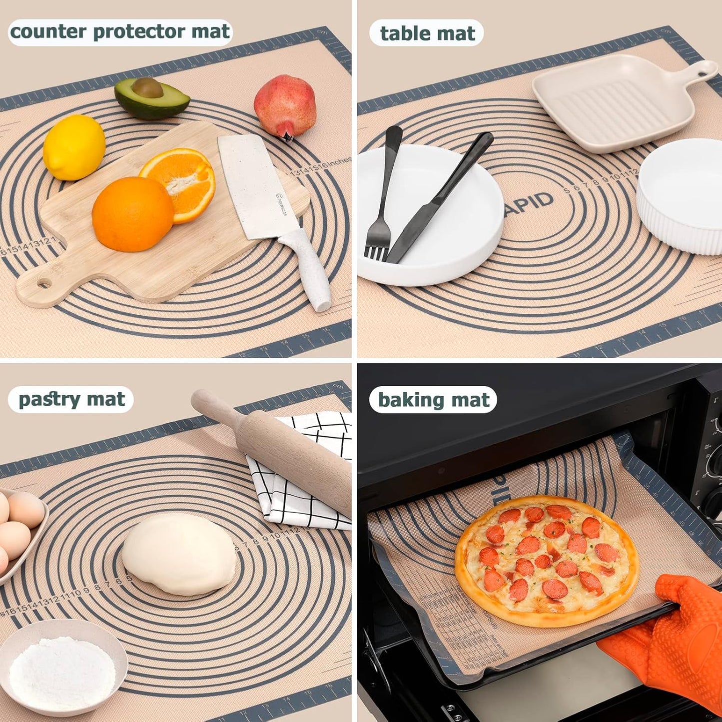 Sapid Extra Thick Silicone Pastry Mat Non-slip with Measurements for Non-stick Silicone Baking Mat Extra Large, Dough Rolling, Pie Crust, Kneading Mats, Countertop, Placement Mats (24" x 36", Gray)