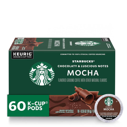 Starbucks K-Cup Coffee Pods, Mocha Flavored Coffee, Naturally Flavored, 100% Arabica, 6 boxes (60 pods total)