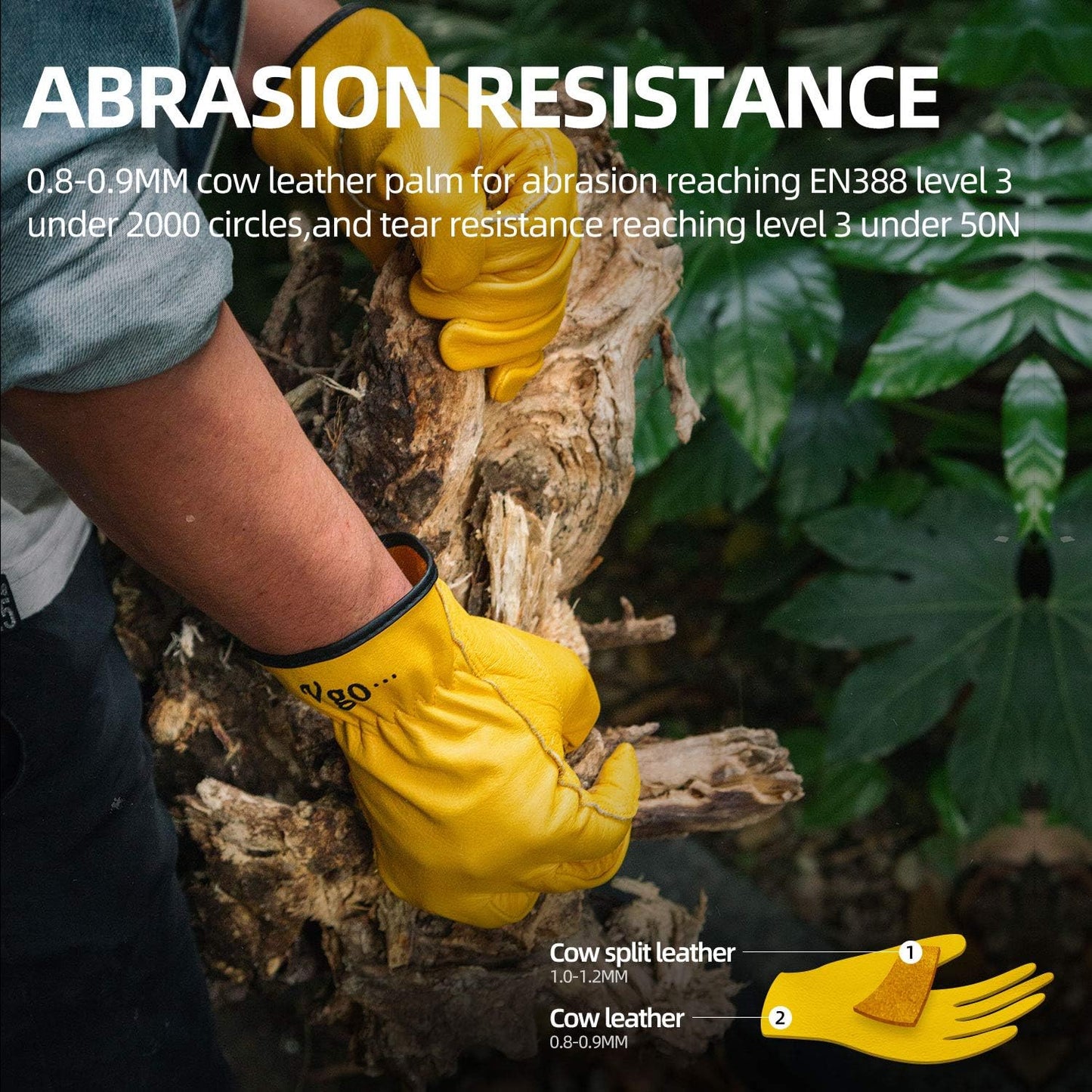 Vgo... 1-Pair Unlined Cow Grain Leather Work and Driver Gloves with Cow Split Leather Palm Patch (Size M, Gold,CA9590)