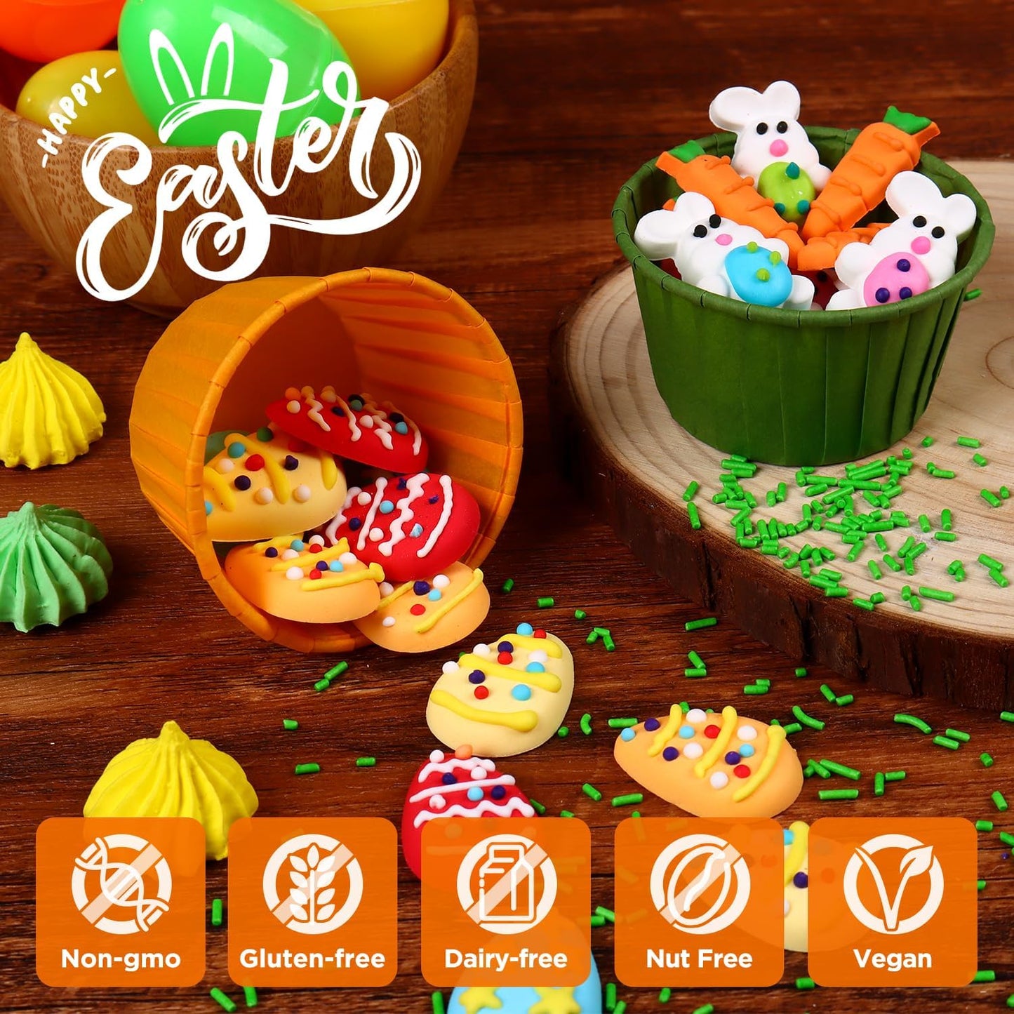 Edible Easter Cake Decorations for Cake Decorating, Carrot Cake Decorations, Bunny Cupcake Toppers for Easter Theme Cake, Macarons, Cookies, Waffles, Cakecircles