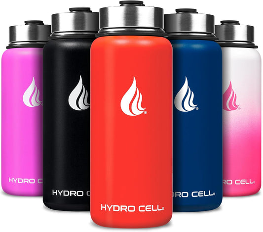 HYDRO CELL Stainless Steel Insulated Water Bottle with Straw - For Cold & Hot Drinks - Metal Vacuum Flask with Screw Cap and Modern Leakproof Sport Thermos for Adults (Mandarin 32oz)