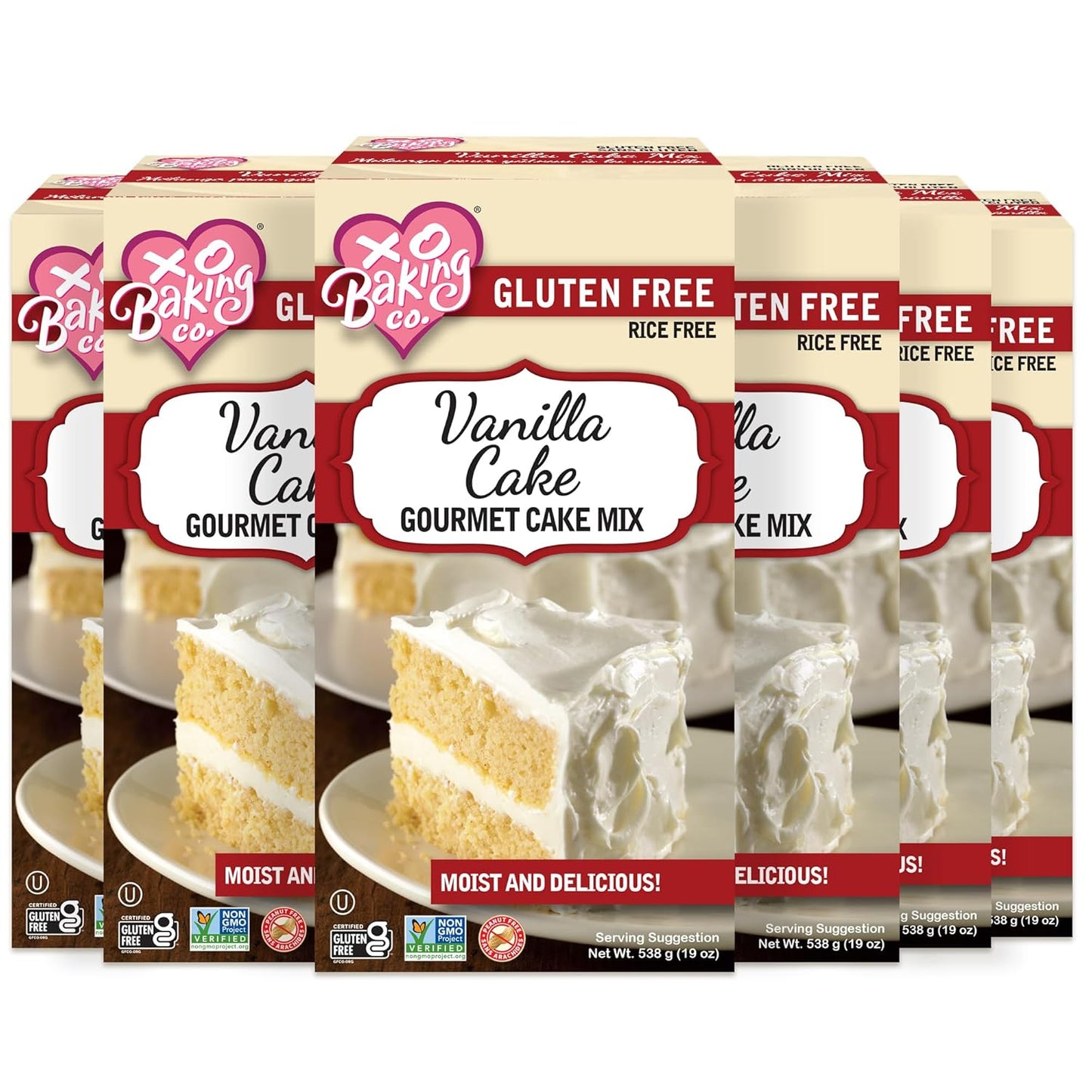 XO Baking Co. Gluten Free Vanilla Cake Gourmet Cake Mix; Non-GMO; Kosher; Rice Free; Soy Free; Dairy Free; Peanut Free; No Preservatives; No Artificial Flavors or Colors 19oz (Pack of 6)