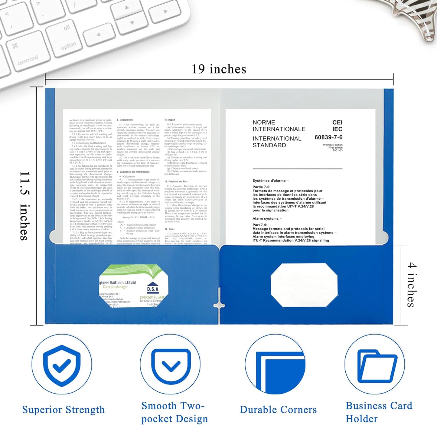 Zzrywuty File Folders with Pockets Letter Size, 100-Pack Paper Folders with Card Slot, Two Pocket Folders for School Students, Businessmen, Home and Office Workers（Blue）