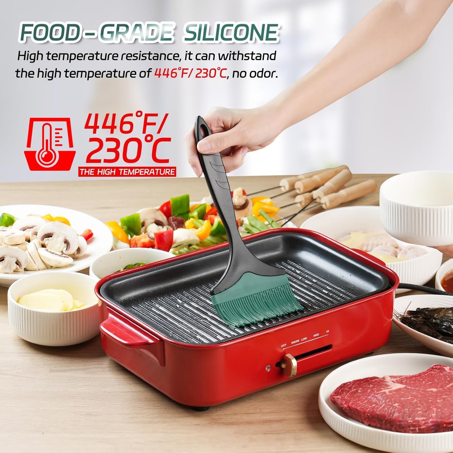 Large Silicone Grill Basting Brush - 3.95inch Extra Wide Silicone Basting Brush for Grilling,Heat Resistant Brushes Spread Oil Butter Sauce for Cooking Baking BBQ,Dishwasher Safe（Green 2）