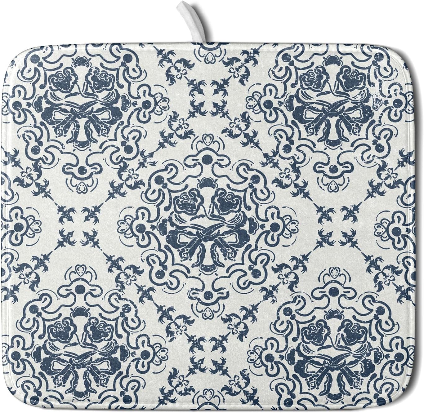 Bohemian Grey Retro Dish Drying Mat for Kitchen Counter,Boho Abstract Flower Art Drying Mat 16 x 18 Inch Microfiber Dish Drying Pad Dish Rack Pad Drainer Mat for Coffee Bar