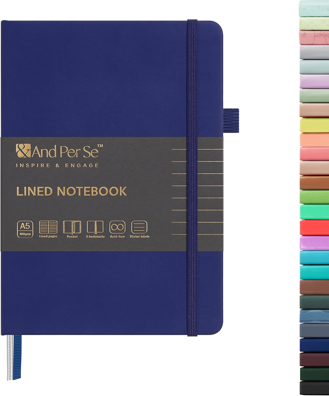 &And Per Se Lined Journal Notebook, 160 Pages, A5 5.7 x 8 inches College Ruled Thick Paper Notebook Journals for Writing, Hardcover Notebooks for Women Men Office School (1 Pack, Royal Blue)