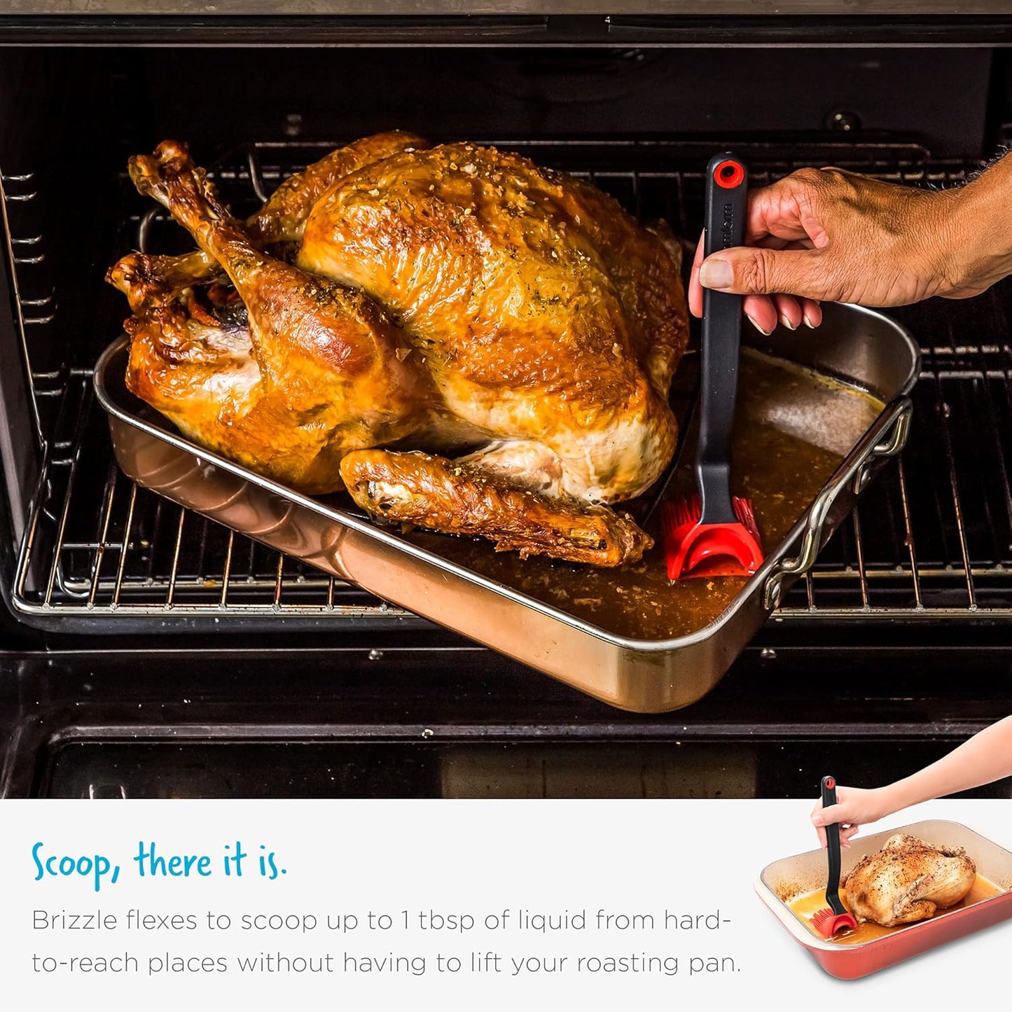 Dreamfarm Brizzle 3-In-1 Flexible Silicone Sit-Up Basting, Drizzle, Scooping Brush with In-Built Sauce Resevoir - Red