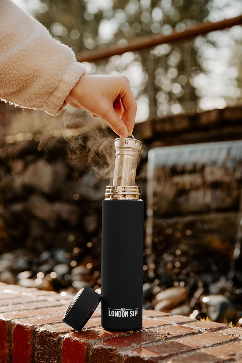 London Sip Multi-Purpose Tea Infuser Travel Mug and Tumbler Fruit Infuser Flask Hot and Cold Double Wall Stainless Steel Thermos with Extra-Long Infuser, Zen Black