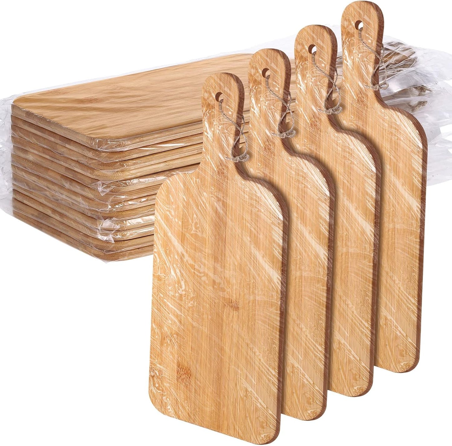 Patelai 12 Packs Wooden Cutting Board Set with Handles Large Kitchen Serving Plain Chopping Board Bulk Gifts for Mom for Vegetables Meat Pizza Cheese Fruit Bread(Bamboo,15 x 7 Inch)