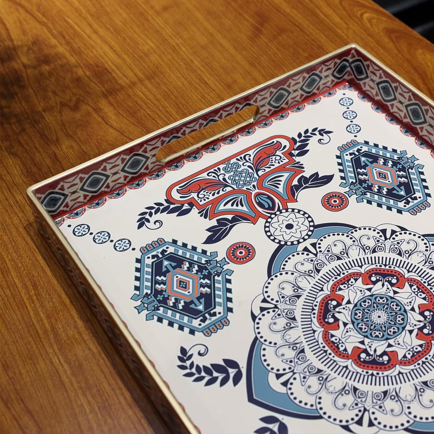 Rectangle Plastic Serving Tray with Handles, Elegant Decorative Tray for Coffee Table, Ottoman, Living Room, Kitchen, Outdoor Use. 12"*16"*1.6" C