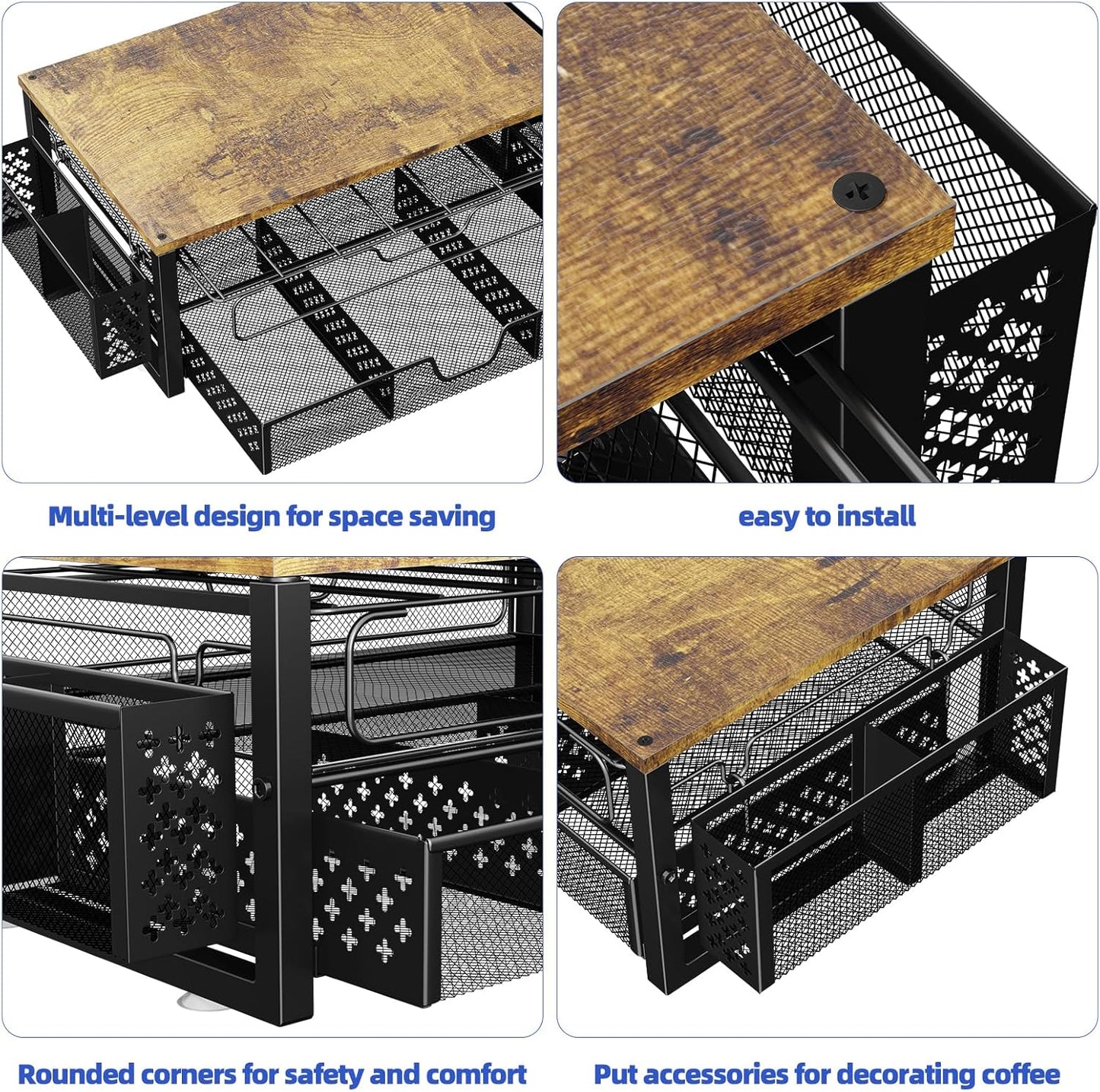 Simple Trending Coffee Pod Holder for K Cups, with 2 Tier Slidng Storage Drawer and Coffee Accessories Holder, 63 Large or 80 Small Capsule Organizer, Black