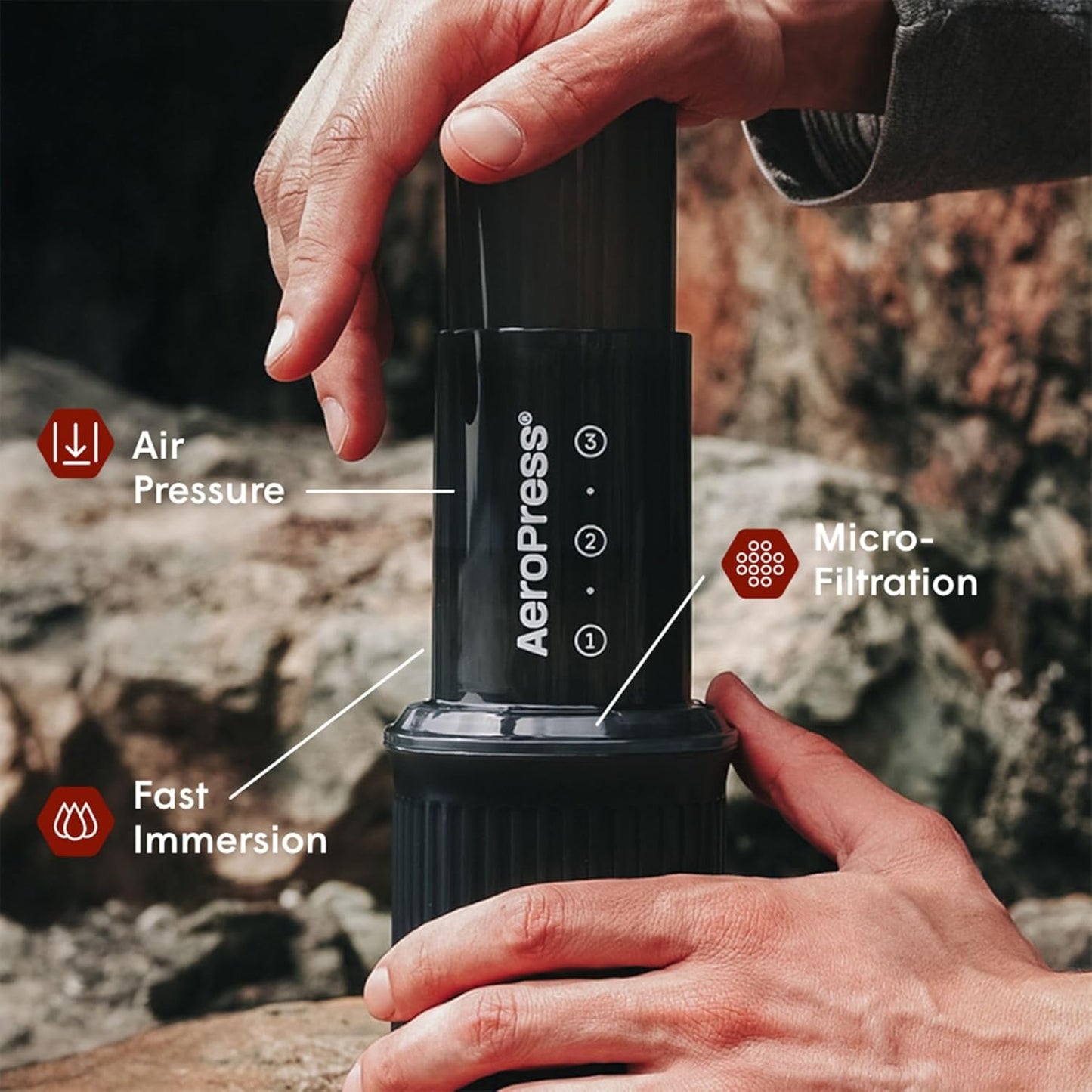 AeroPress Go Travel Coffee Press Kit - 3 in 1 brew method combines French Press, Pourover, Espresso - Full bodied coffee without grit or bitterness - Small portable coffee maker for camping & travel