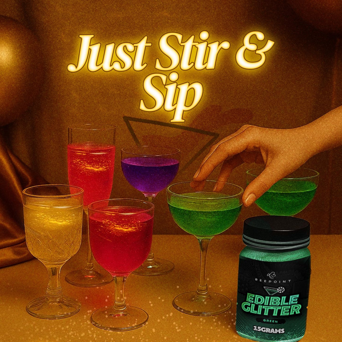 BeePoint Green Edible Glitter for Drinks 15g - Food Grade, Vibrant Color Shimmer Powdered Dust for Drinks, Cocktails, Cake Decorating, Baking, Chocolates, Candy, Sweets, & Cookies - Vegan & Gluten Free