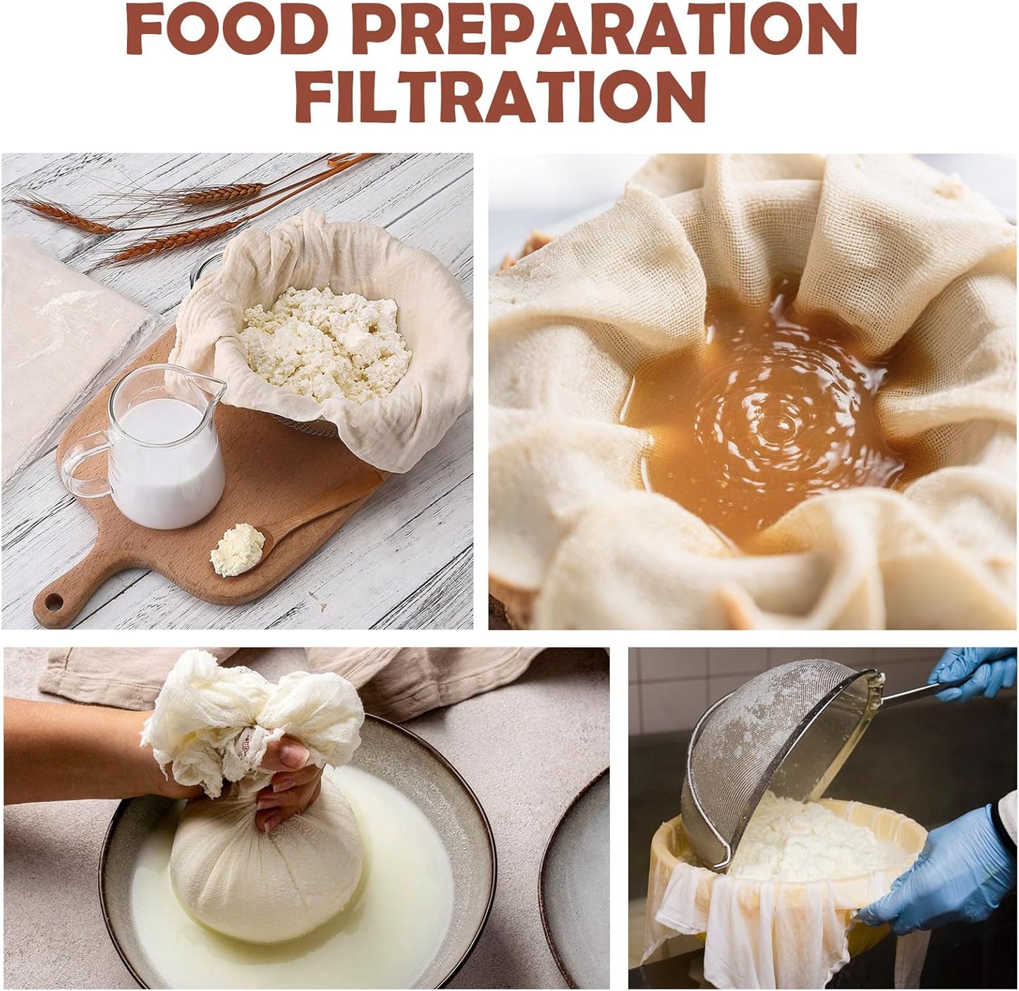 12Pcs Reusable Cheesecloth for Straining 20x20 Inch,100 Grade Cheese Cloths Hemmed Edges, 100% Unbleached Cotton Cheese Cloth,Ultra-Dense Cloth Strainer for Yogurt/Nut Milk/Baking Making 56x42 Weave