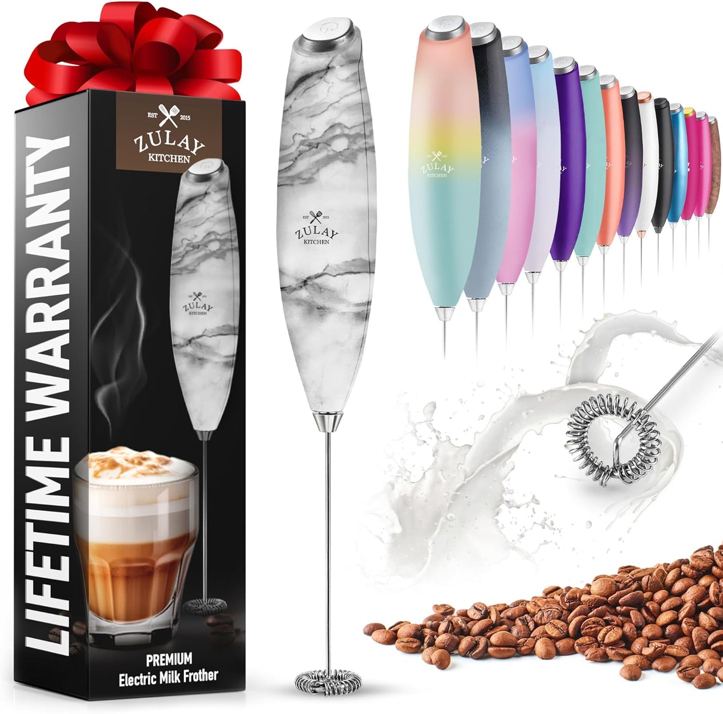 Zulay Powerful Milk Frother With Upgraded Titanium Motor - Handheld Electric Whisk for Coffee, Latte, Matcha - Mini Mixer and Blender for Frappe - No Stand - Quartz