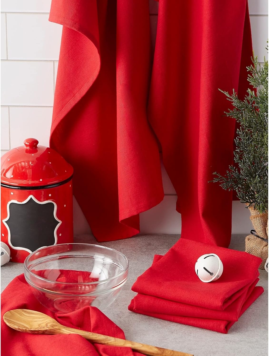 TARAN LIVING Kitchen Towels - 6 Pack (Red, Solid, Cotton, 18"x28")