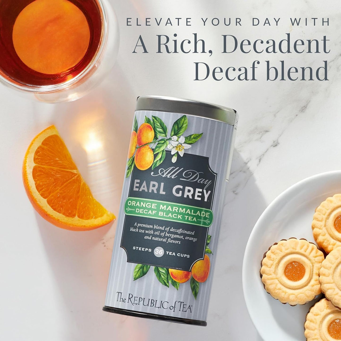 The Republic of Tea – All Day Earl Grey Orange Marmalade Decaf Black Tea, Naturally decaffeinated, 36 Tea Bags
