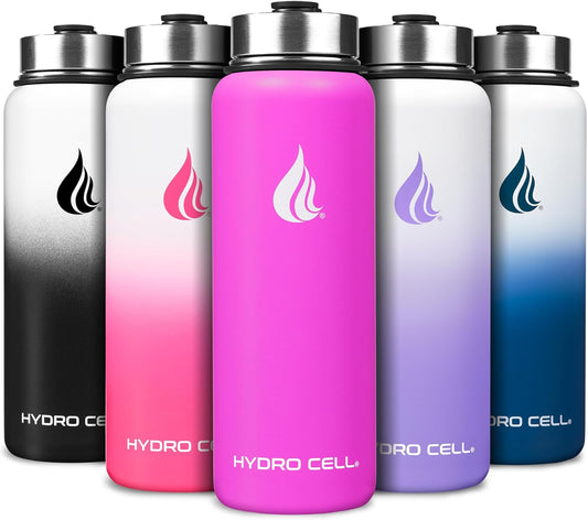 HYDRO CELL Stainless Steel Insulated Water Bottle with Straw - For Cold & Hot Drinks - Metal Vacuum Flask with Screw Cap and Modern Leakproof Sport Thermos for Adults (Fuchsia 40oz)