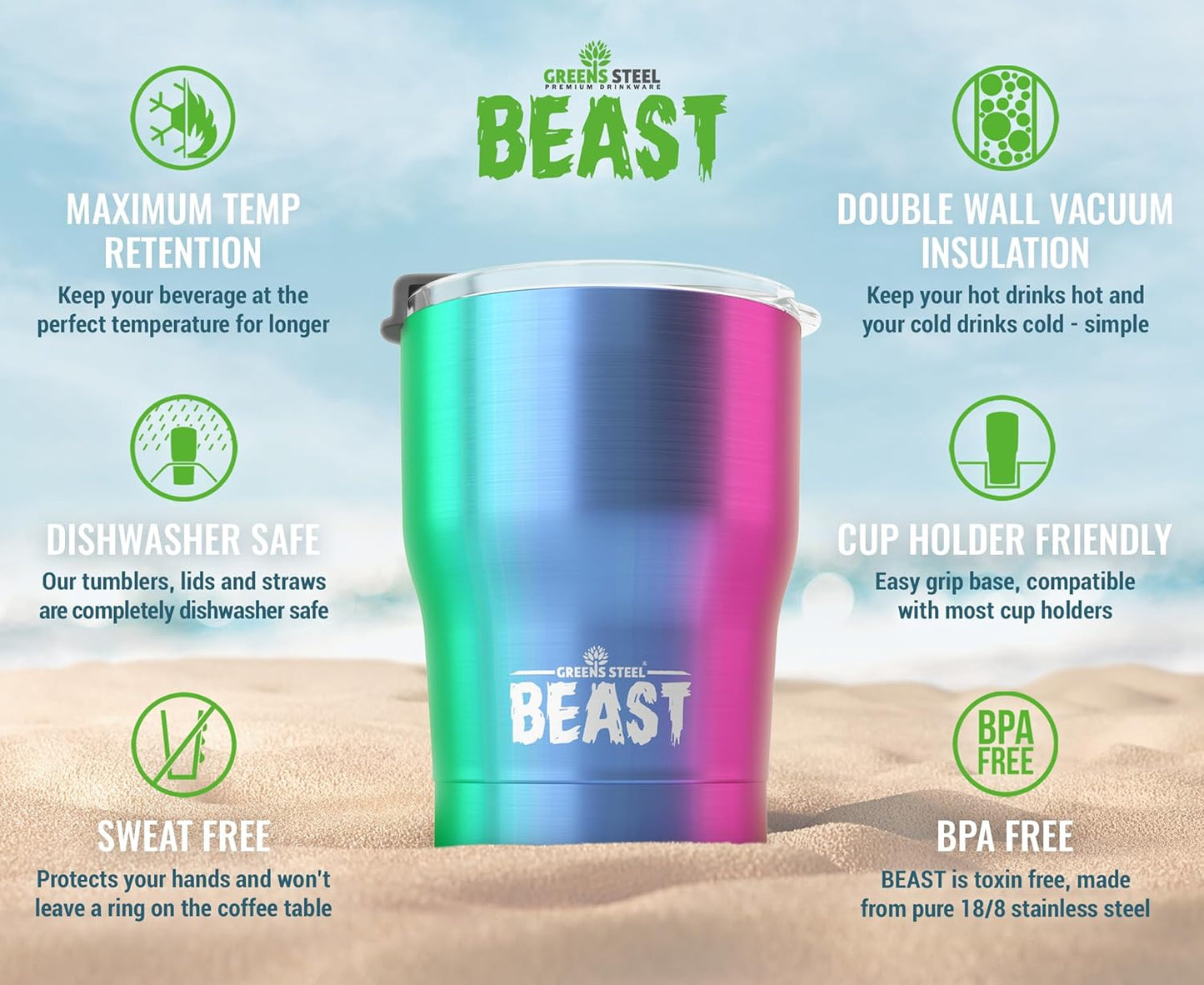 Beast 10 oz Tumbler Stainless Steel Vacuum Insulated Coffee Ice Cup Double Wall Travel Flask (Rainbow)