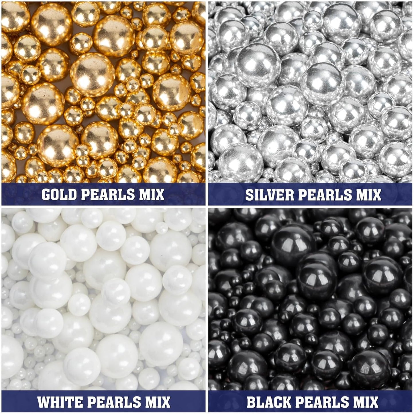 Twisweet Edible Pearl Sprinkles for Cake Decorating 12oz, Gold Silver White and Black Pearls Mix Sugar Sprinkles for Baking, Cake Topper Ice Cream Cupcake Cookie Dessert Decorations Birthday Wedding Valentines Christmas Supplies