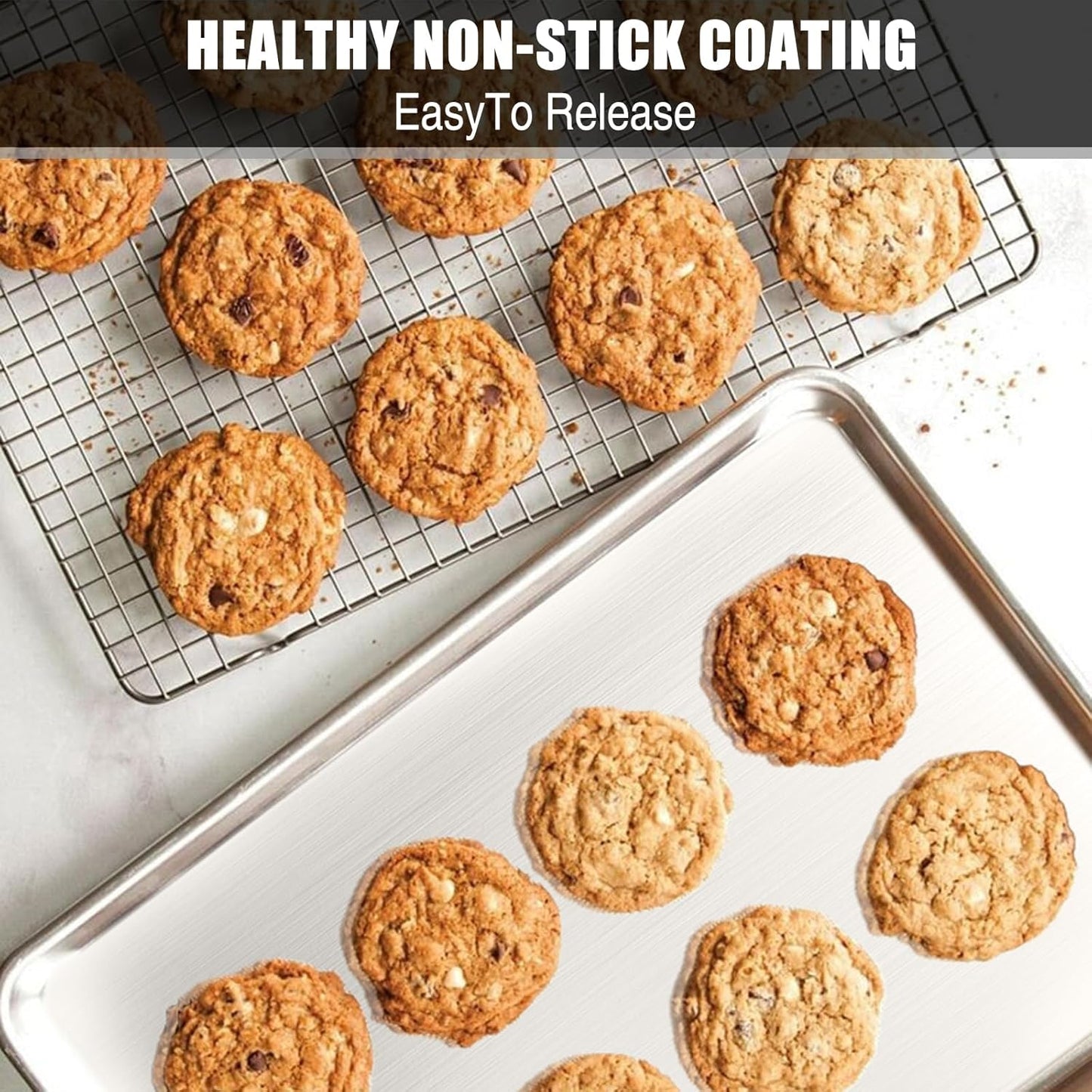 Baking Sheet Cookie Sheet Set of 2, Umite Chef Stainless Steel Baking Pans Tray Professional 10.39x8.07x1inch, Non Toxic & Healthy, Mirror Finish & Rust Free, Easy Clean & Dishwasher Safe