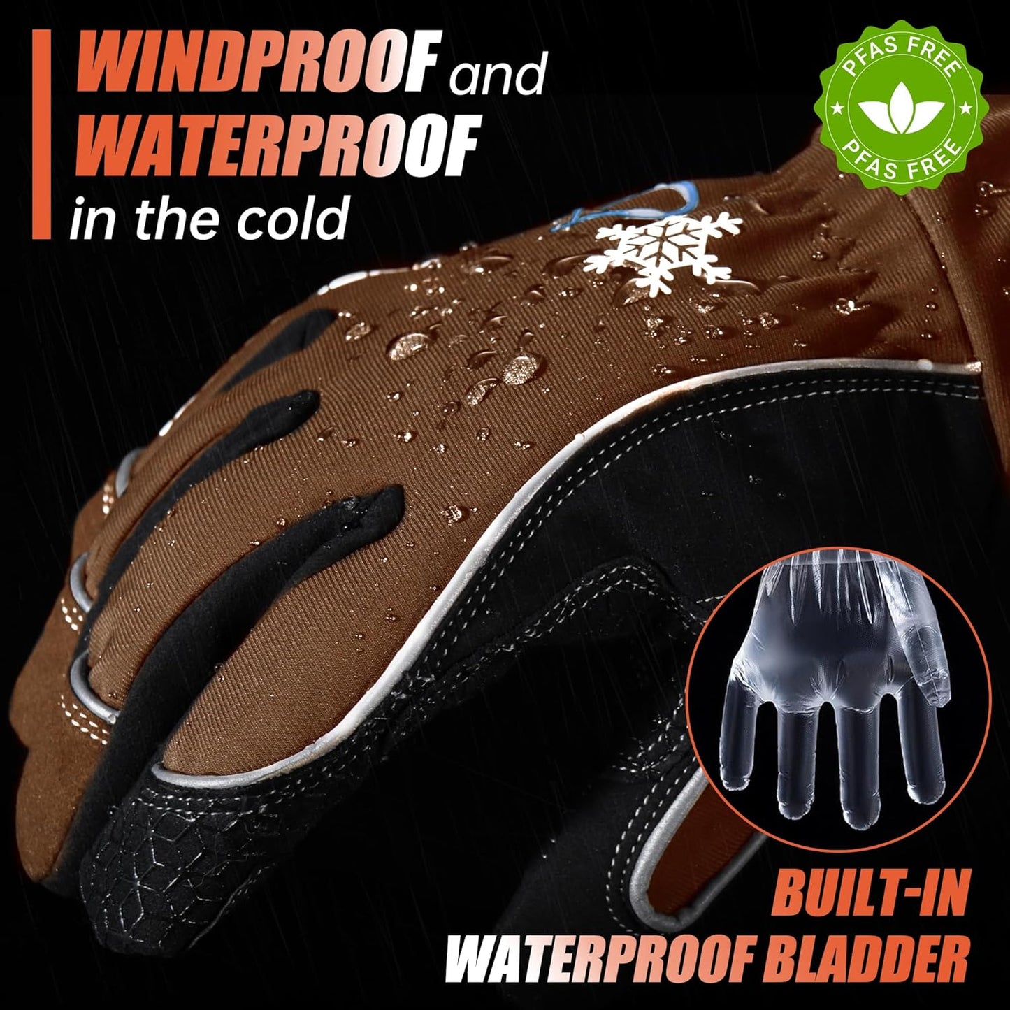 HANDLANDY Winter Insulated Work Gloves, 3M Thinsulate Thermal Water-Resistant Gloves for Men Women Touch Screen, Warm Ski Snowboard Cold Weather Gloves (Brown, X-Large)