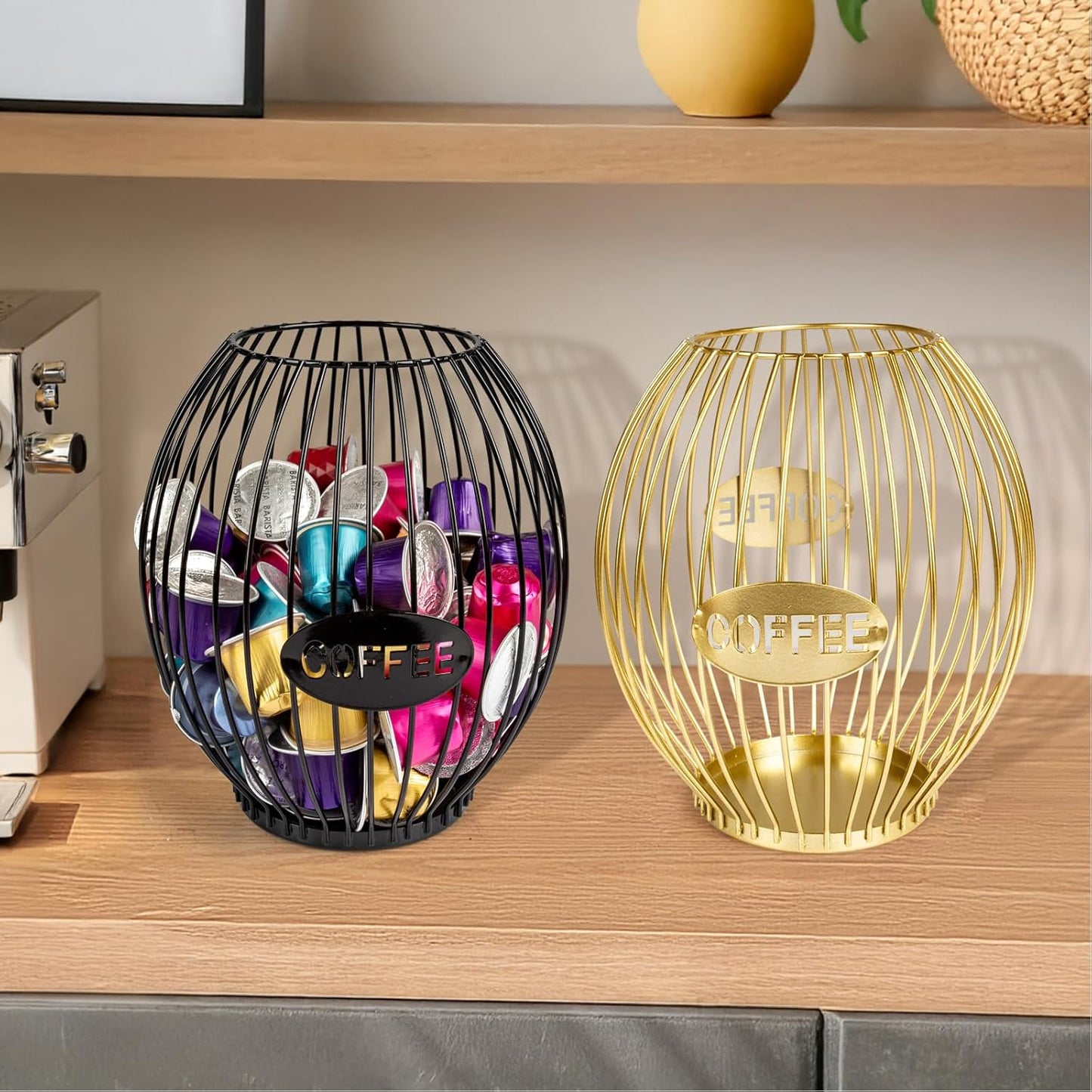 Stainless Steel Elliptical Cup Coffee Basket pods holder Sturdy for Home or Office Kitchen Counter Organizer Espresso Capsule (Black)