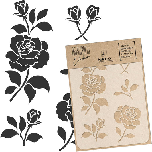NAKLEO DIY Reusable Plastic Stencil - 21x30cm / 8.3” x 11.7” - Rose Flower Bloom - Art Craft Wall Painting Pattern Template Scrapbooking Decoupage - Fabric Furniture Wood