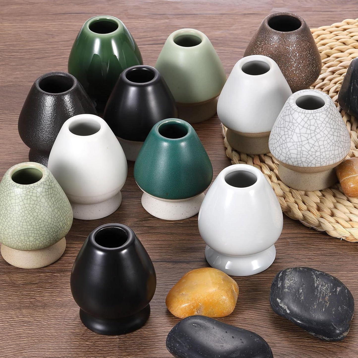 HARFINGTON Ceramic Chasen Stand 73mm Matcha Whisk Holder Teas Set Whisks Stand Traditional Matcha Tea Chasen Holder Tea Set Accessories for Tea Tasting, Green White