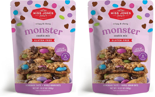 Miss Jones Baking Monster Cookie Mix - Certified Gluten Free & Made with 100% Oats, Easy To Bake Desserts & Treats, Artificial Colors, (Pack of 2)