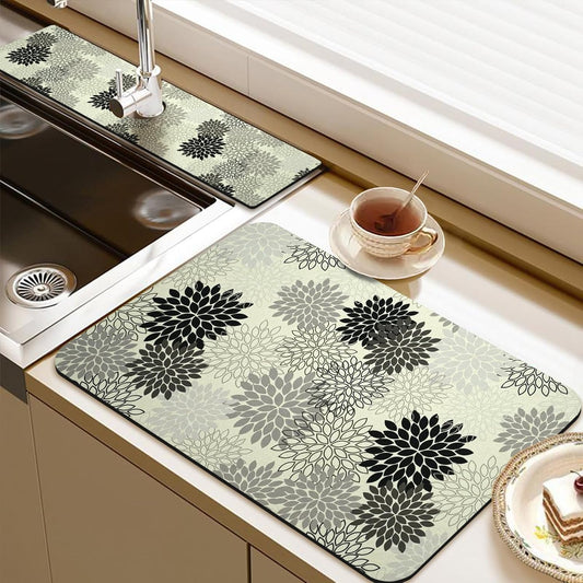 24.5" x 15.5" Dish Drying Mat & 24" x 5.5" Sink Splash Guard, Super Absorbent Drainer Rack Mat for Kitchen Counter Coffee Bar