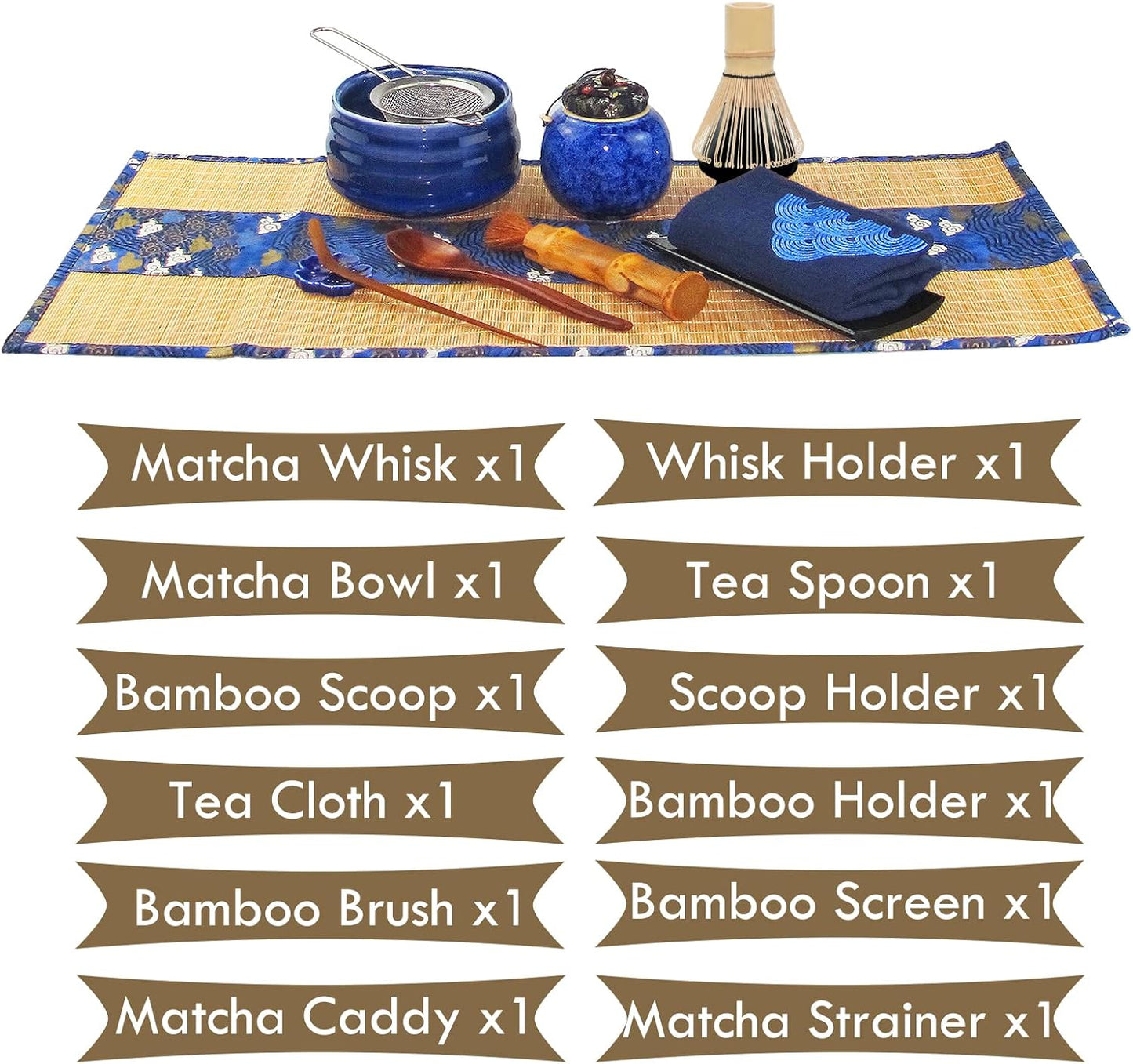 Artcome 12Pcs Japanese Matcha Tea Set - Bowl, Bamboo Whisk, Holder, Brush and Screen - Handmade Ceremony Kit for Traditional Tea Ceremony