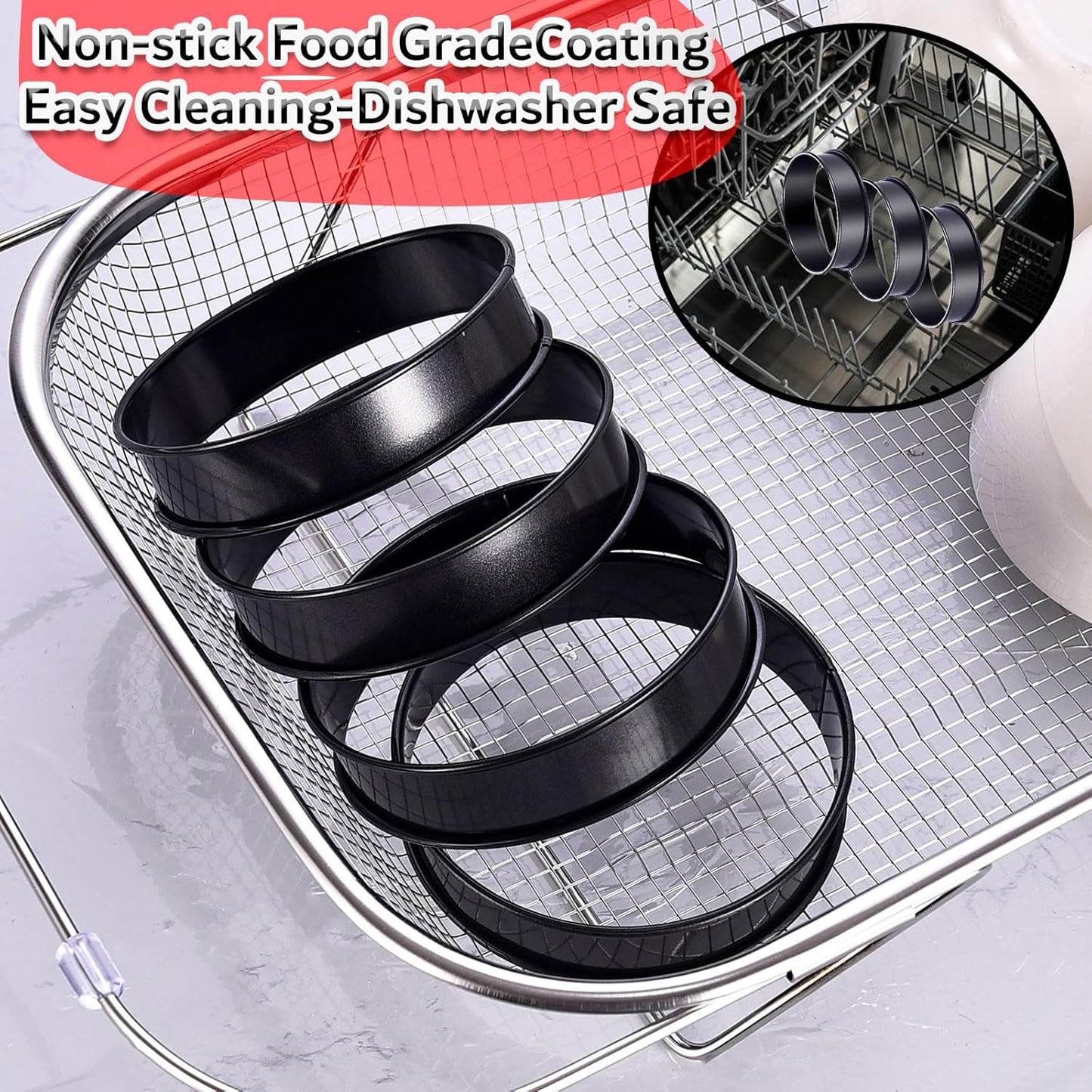 16Packs English Muffin Rings Crumpet Rings NONSTICK -3.15 Inch & 4 Inch Stainless Steel Double Rolled Tart Rings Round Black Metal Baking Cooking Pastry Ring Molds for cookies, pancakes, crumpets