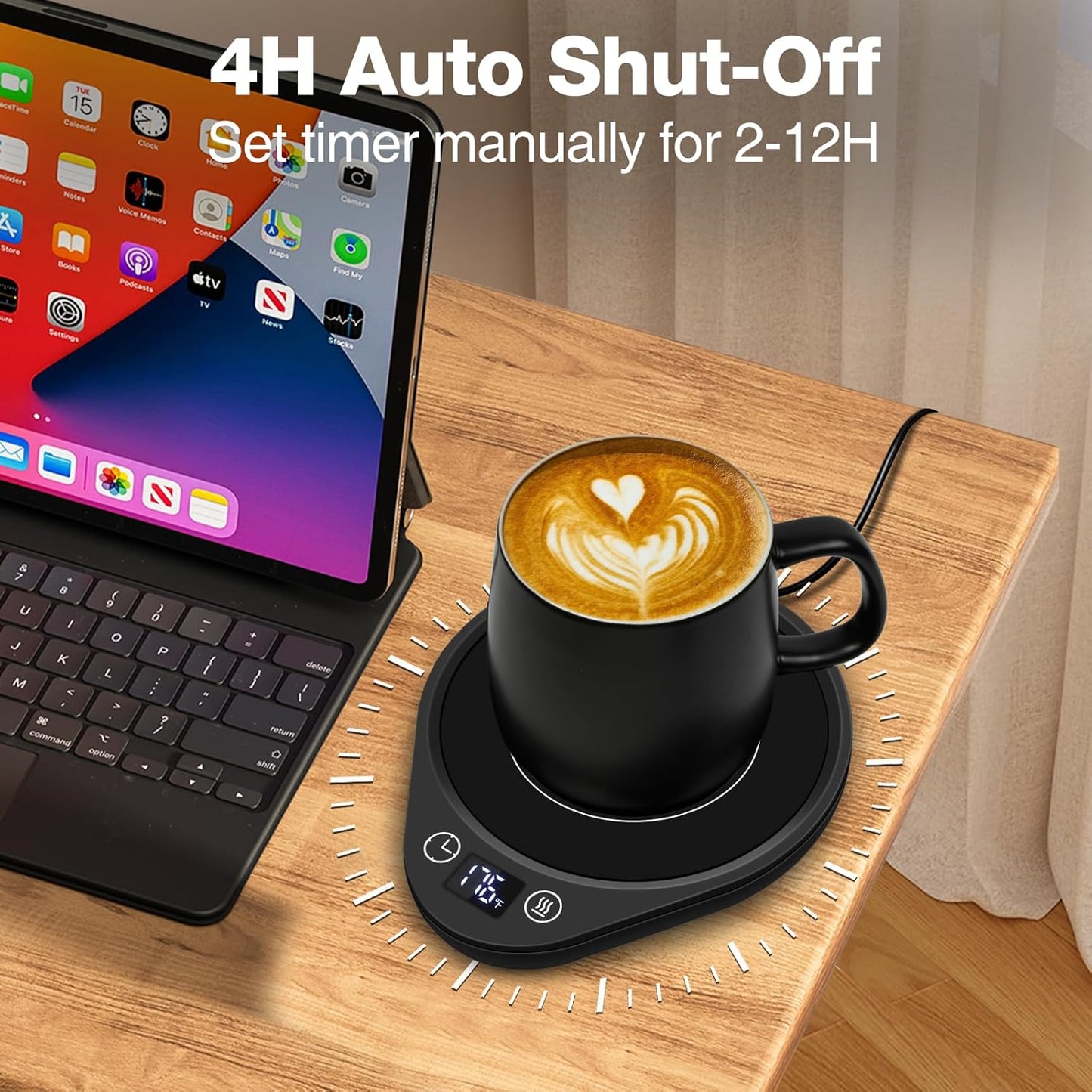 PUSEE Coffee Mug Warmer - Electric Large Candle Warmer Plate with 4H Auto Shut Off, 3-Temp Settings Cup Heater for Desk, Tea, Milk, Cocoa