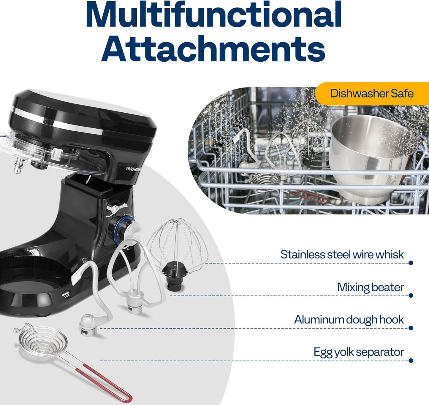 VIVOHOME 4.75 Quart Stand Mixer, 8 Speed Kitchen Electric Food Mixer, Household Stand Mixer for Baking, Cake, Bread with Beater, Dough Hook, Wire Whip and Egg Separator, Black