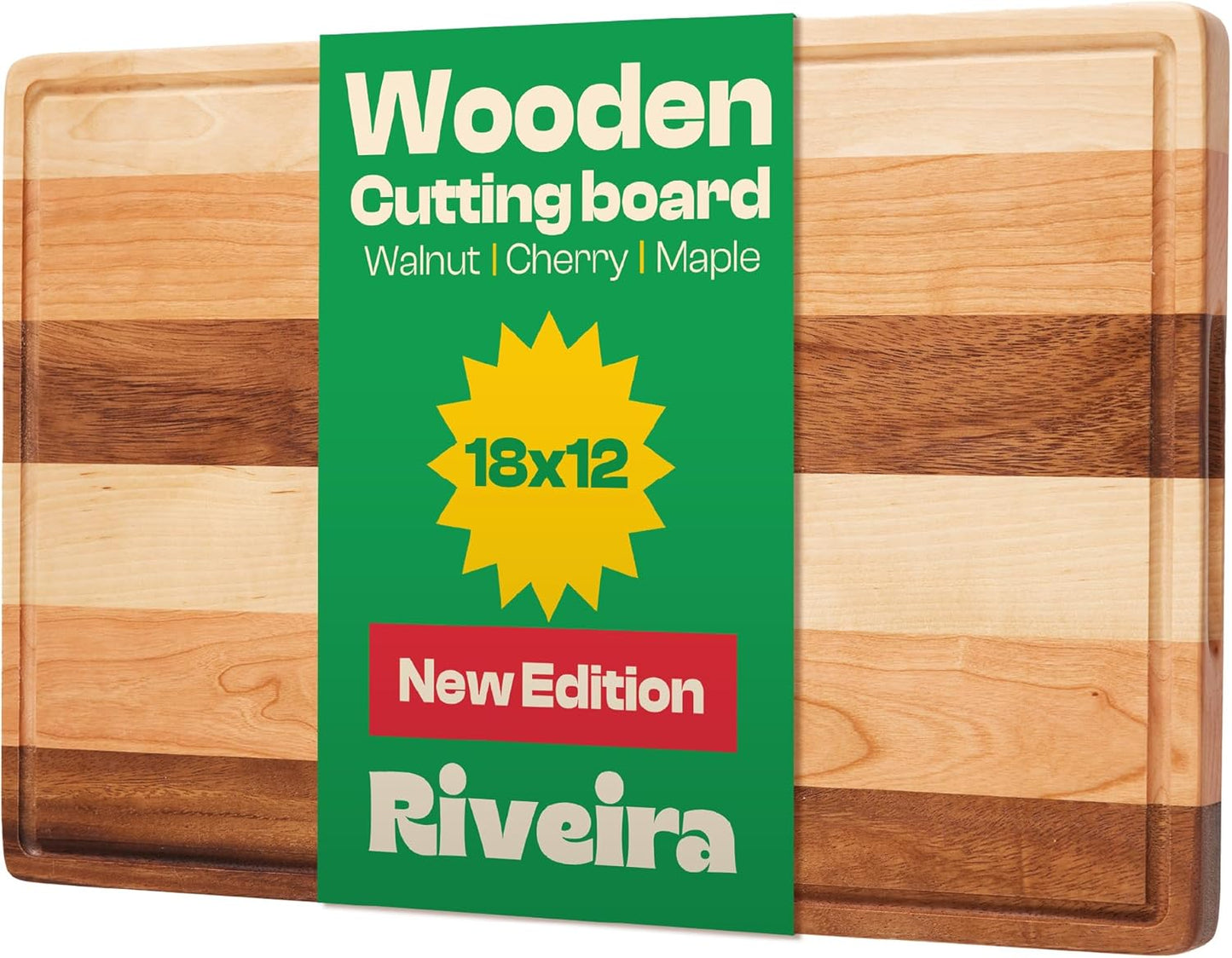 Riveira Walnut/Cherry/Maple Wood Cutting Board – Gourmet Grandeur: 18 x 12 Wooden Cutting Board – Natural Wooden Cutting Boards For Kitchen Decorative – Innovative Juice Grooves Wooden Chopping Board
