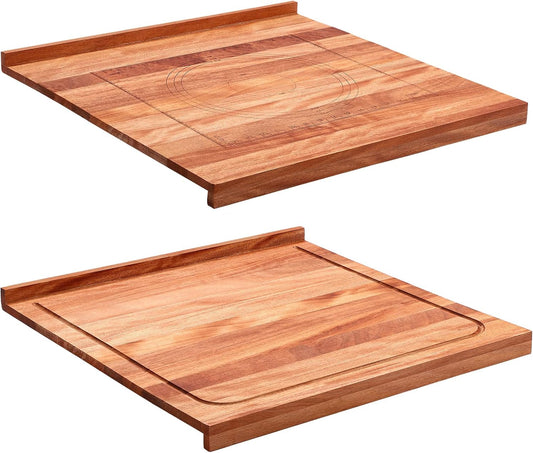 Vesici Reversible Pastry Board with Lip for Rolling Dough Large Wooden Cutting Chopping Kneading Board with Engraved Measurements for Counter Table Top Kitchen(Walnut,24 x 22.8 x 1.5 Inch)