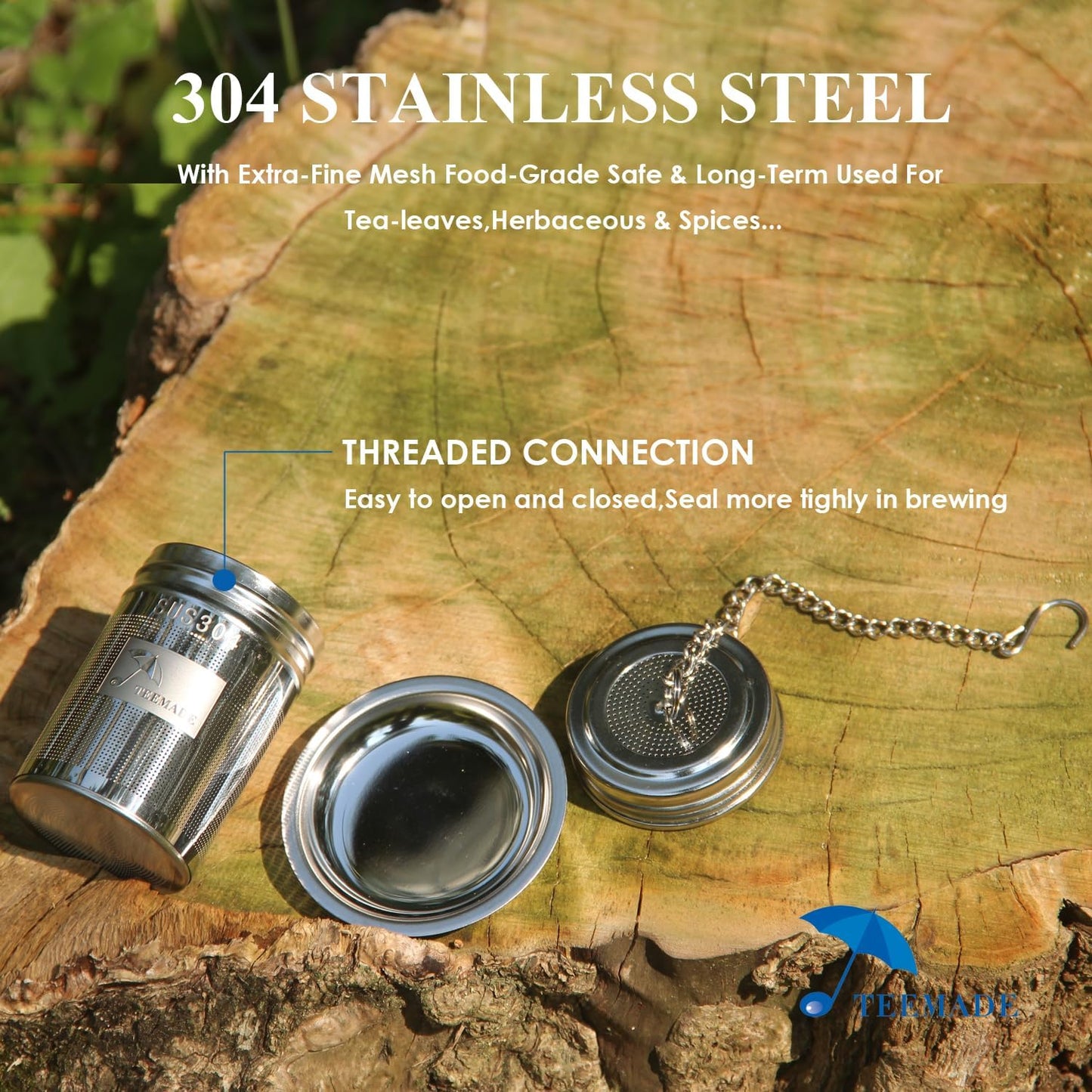 2Packs Tea Filter,Cooking Infuser with Extra Fine Mesh Tea Ball Strainers Threaded Connection 304 Stainless Steel with Extended Chain Hook to Brew Loose Leaf Tea,Spices & Seasonings