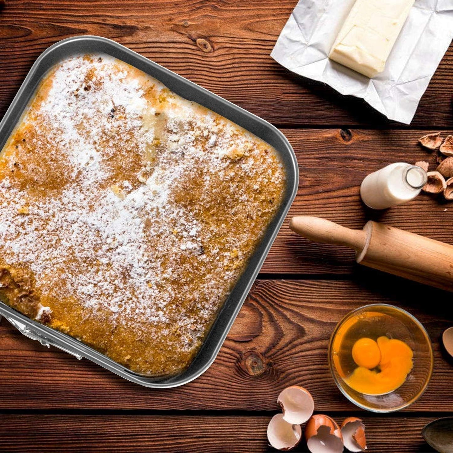 Springform Cake Pan Set of 3 (4, 7, 9 Inch) Square Leakproof Nonstick Cheesecake Pans with Removable Bottom Carbon Steel Bakeware