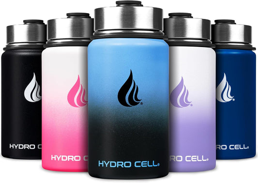 HYDRO CELL Stainless Steel Insulated Water Bottle with Straw - For Cold & Hot Drinks - Metal Vacuum Flask with Screw Cap and Modern Leakproof Sport Thermos for Adults (Blue/Black 14oz)