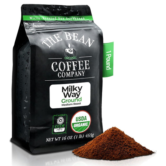 The Bean Organic Coffee Company Milky Way, Medium Roast, Ground Coffee, 16-Ounce Bag, Café molido tostado orgánico