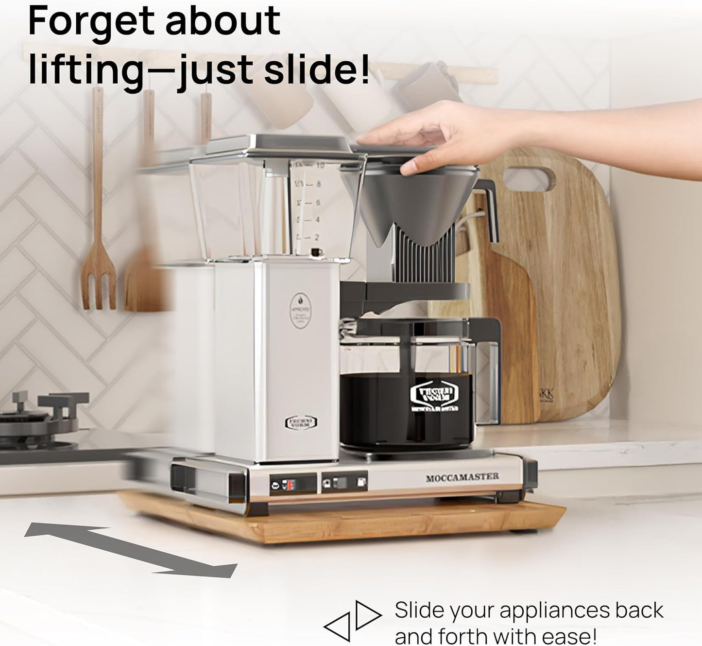 Ibyx Elegant Sliding Tray for Your Coffee Maker & Heavy Kitchen Appliances - Sturdy, Slides Easily from Under The Cabinet (Natural, 13”W x 10.5”D)