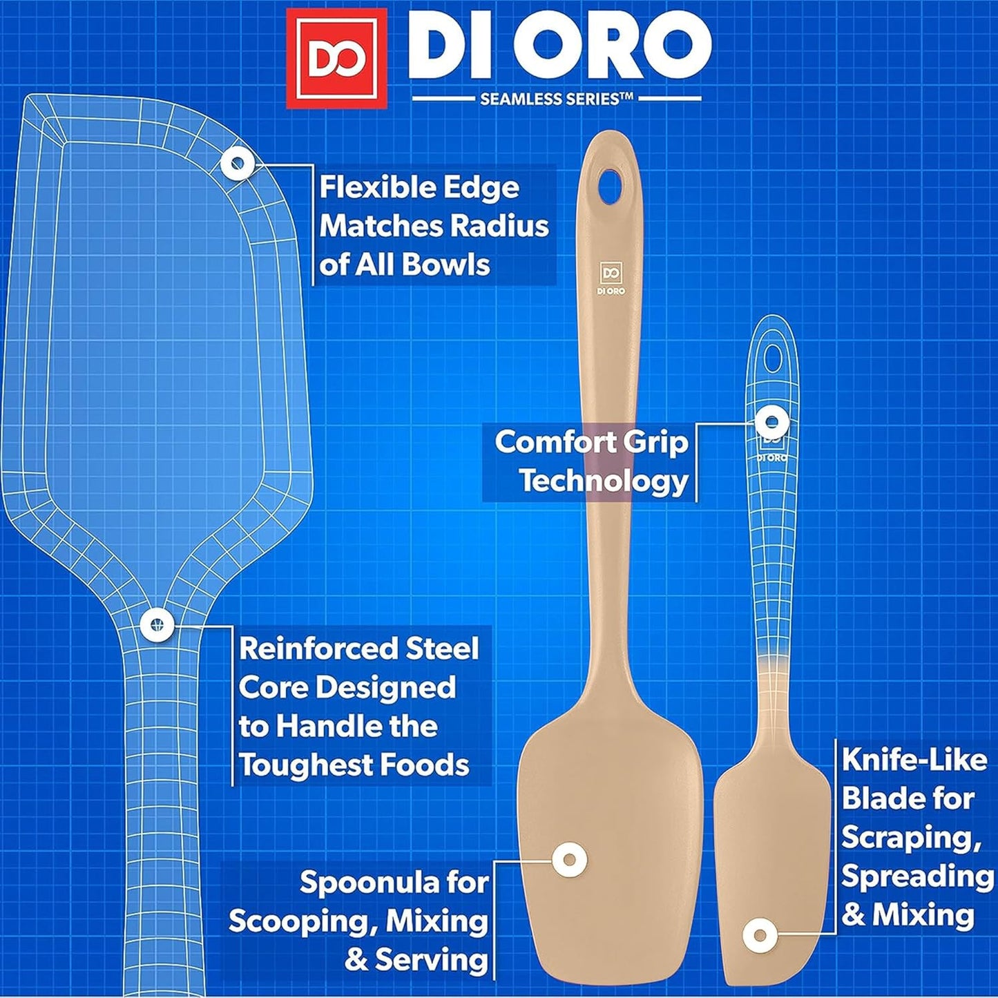 DI ORO Silicone Spatula Set - Rubber Kitchen Spatulas for Baking, Cooking, & Mixing - 600°F Heat-Resistant & BPA Free Silicone Scraper Spatulas for Nonstick Cookware - Dishwasher Safe (4pc, Clay)