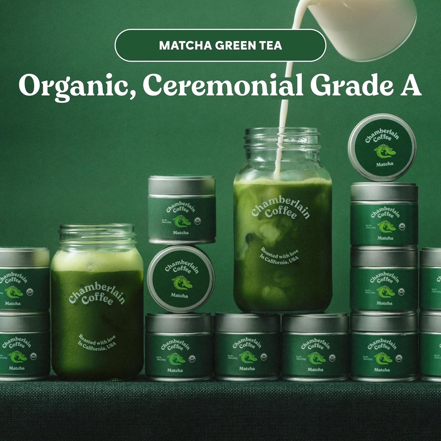 Chamberlain Coffee Ceremonial Matcha Green Tea Powder - Japanese Green Tea + Original Grade Matcha - Hot or Iced - Organic, Vegan & Gluten-Free Matcha Powder, 1.06 oz