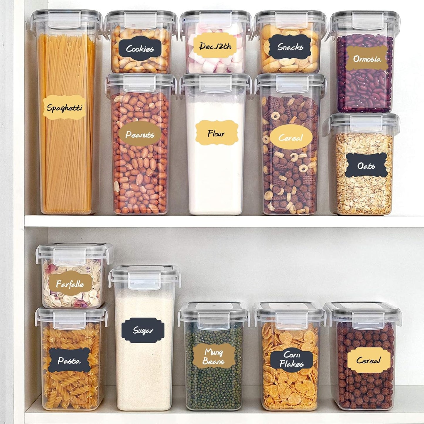 Nardo Visgo 108pcs Colored Labels for Food Containers with 2 Markers, Waterproof Removable Self-Adhesive Colorful Chalkboard Label Stickers for Kitchen Spice Jar Bottle Storage Bin Pantry Organizing