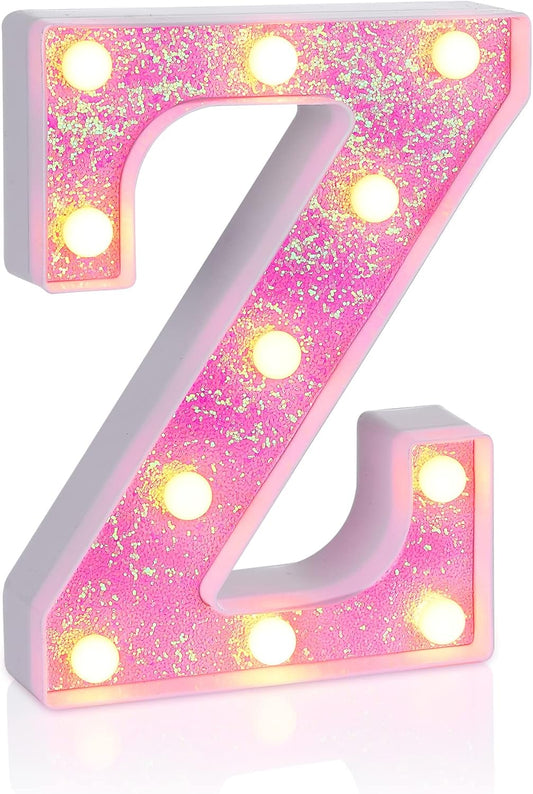 Foaky Pink Light up Letters，Pink Party Decorations,Girls Room Decor,Glitter Light Up Letters,Alphabet Letter Sign for Night Light Birthday Party Girls Gifts, Home Bar Decoration（Z）